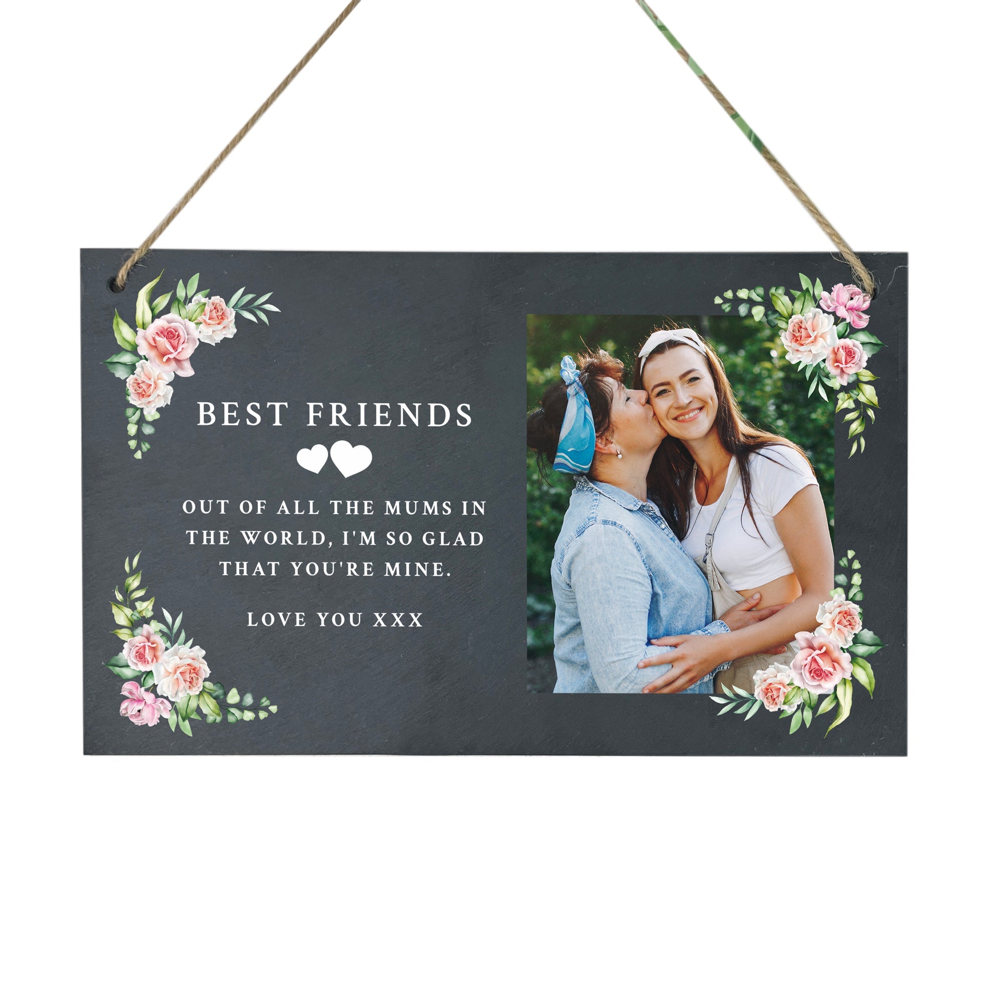 Personalised Any Message Pink Floral Slate Hanging Plaque 25 x 15cm