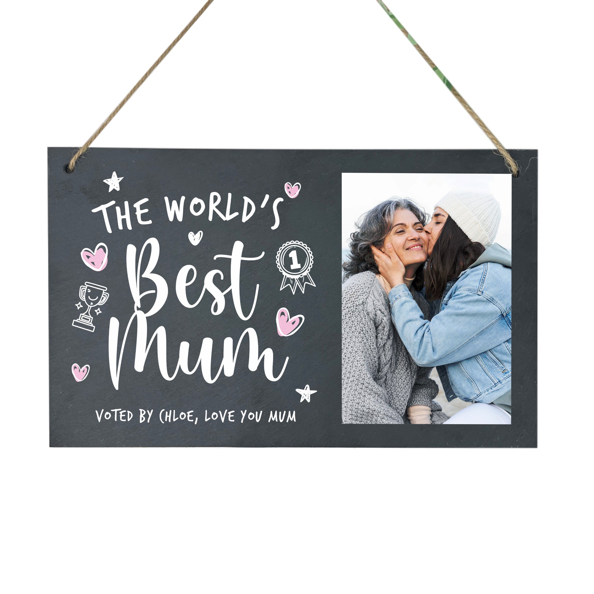 Personalised The World's Best Mum Photo Slate Hanging Plaque 25 x 15cm