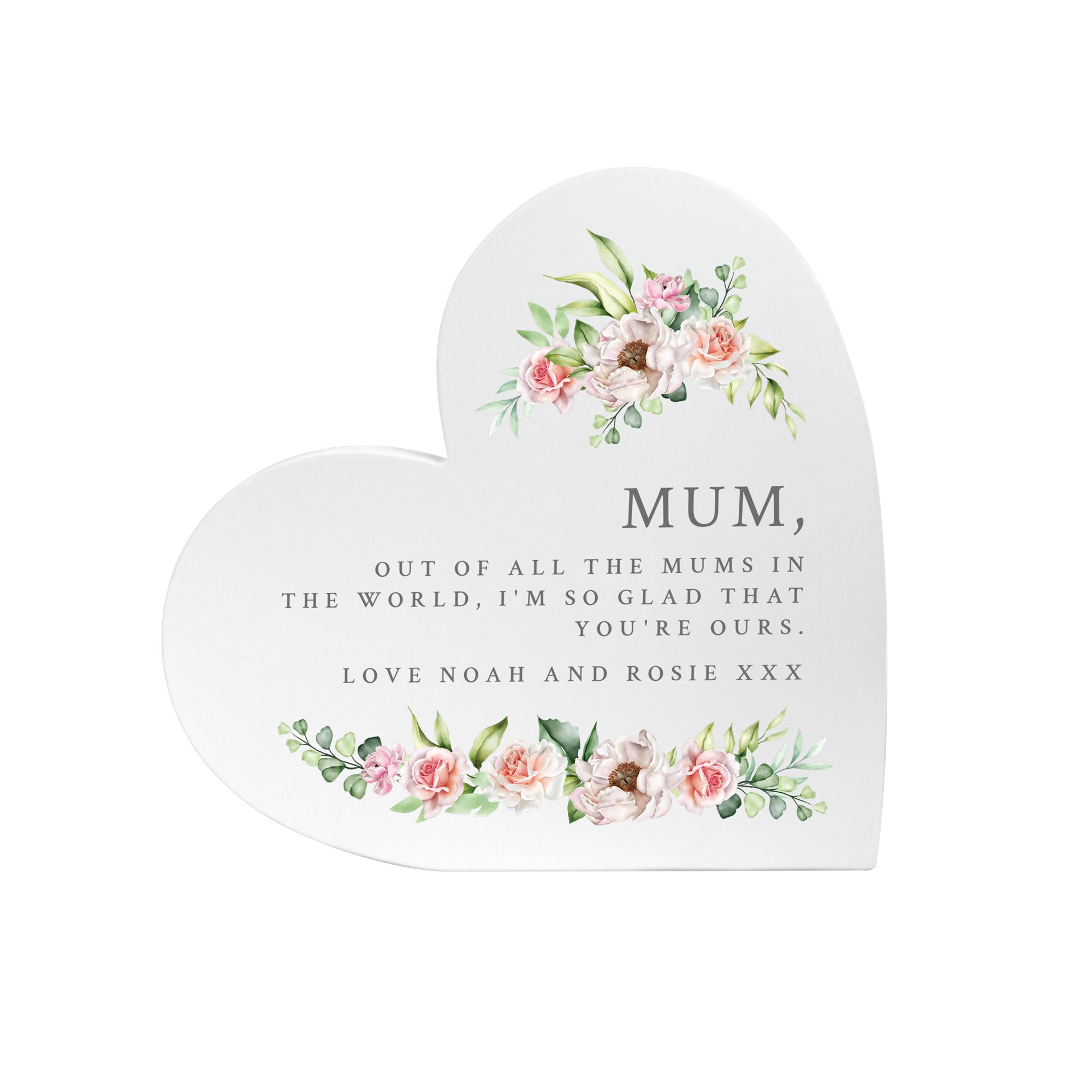 Personalised Any Message Pink Floral White Freestanding Heart