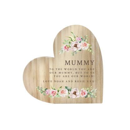 Personalised Any Message Pink Floral Wooden Freestanding Heart