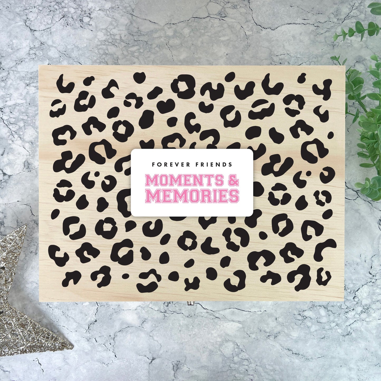 Personalised Leopard Print Wooden Memory Box - Moments & Memories | Birthday Gift for Friends