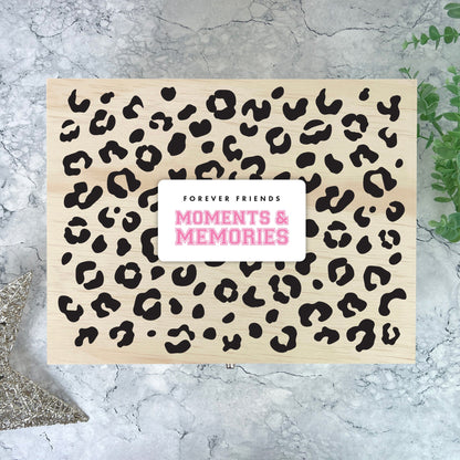 Personalised Leopard Print Wooden Memory Box - Moments & Memories | Birthday Gift for Friends