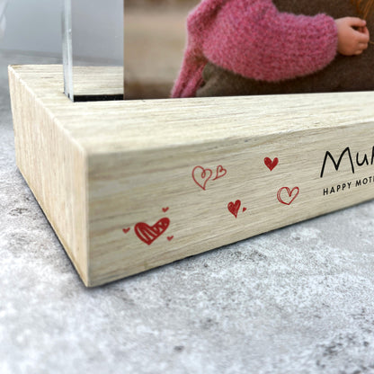 Personalised Kids Handwriting Style Wooden Base 6x4" Photo Frame