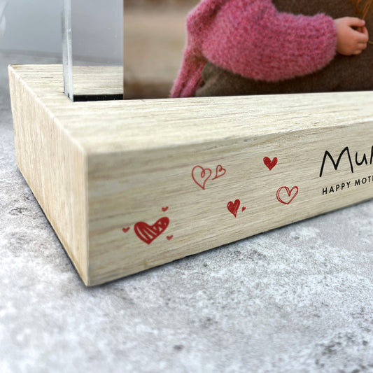 Personalised Kids Handwriting Style Wooden Base 6x4" Photo Frame