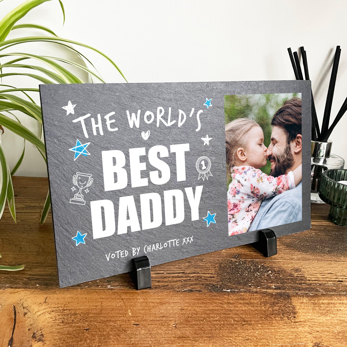 Personalised The World's Best Dad Photo Slate With Stand 25 x 15cm