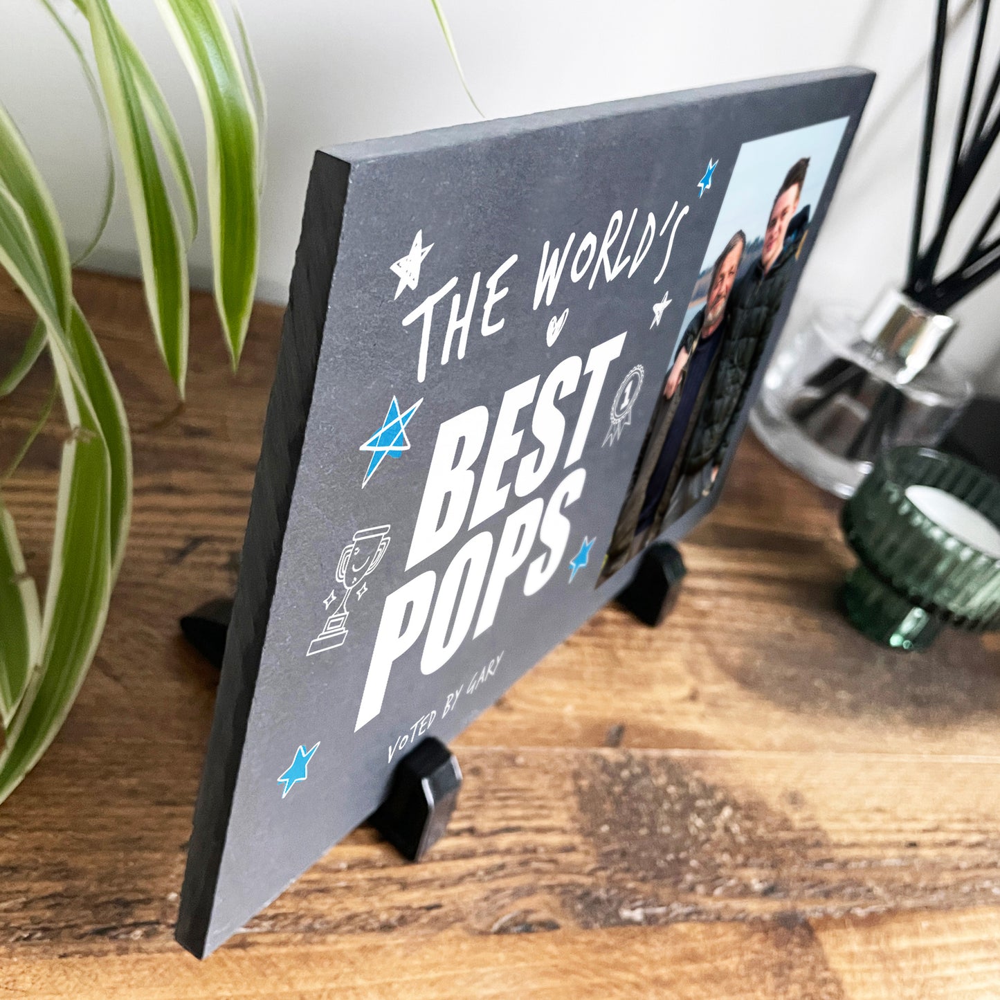 Personalised The World's Best Dad Photo Slate With Stand 25 x 15cm