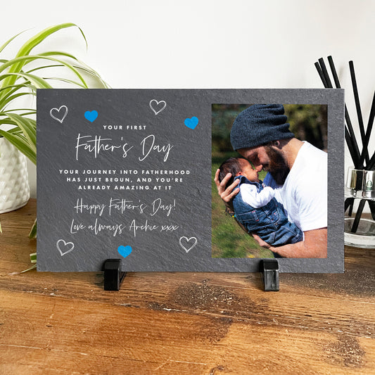 Personalised First Father's Day Photo Slate With Stand 25 x 15cm