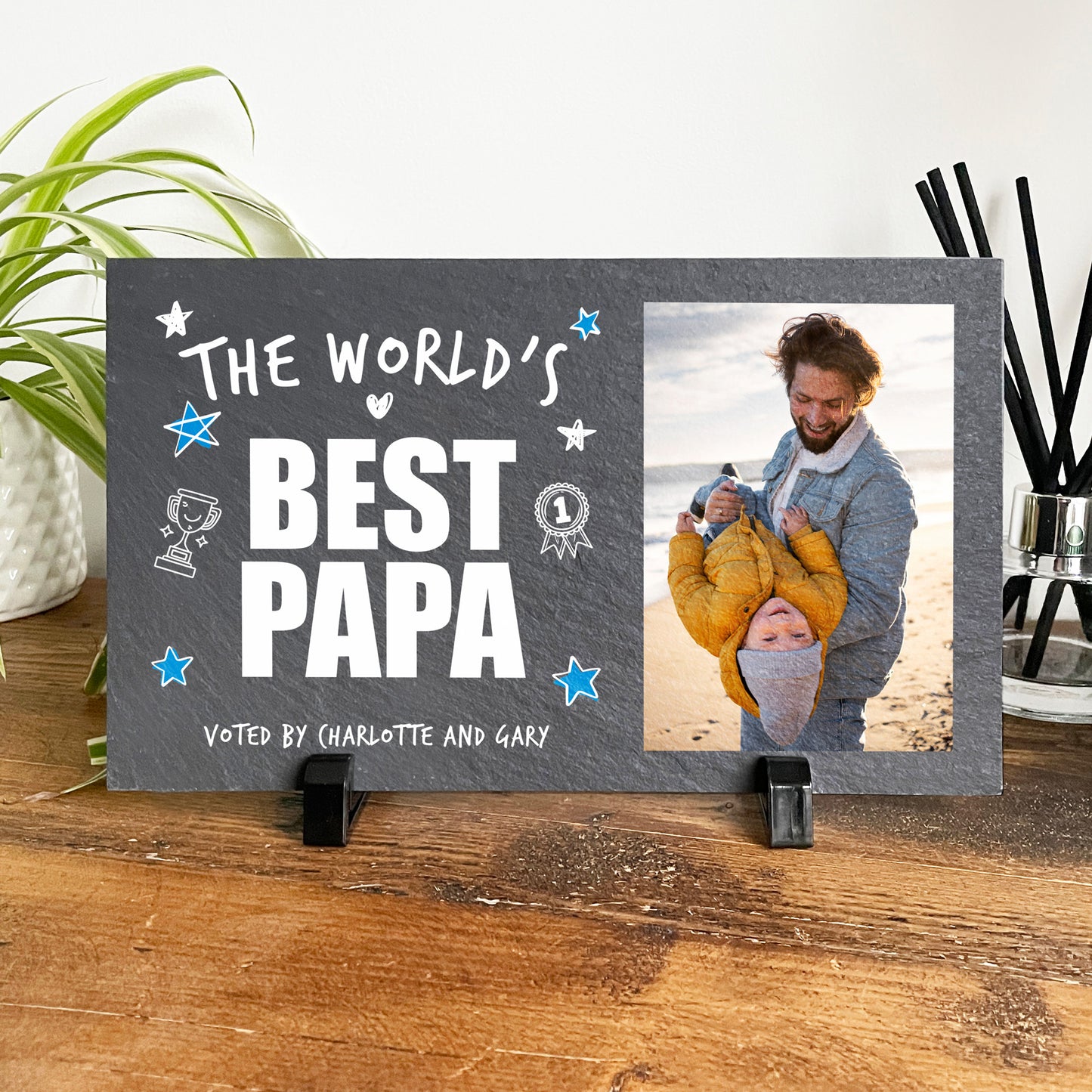 Personalised The World's Best Dad Photo Slate With Stand 25 x 15cm