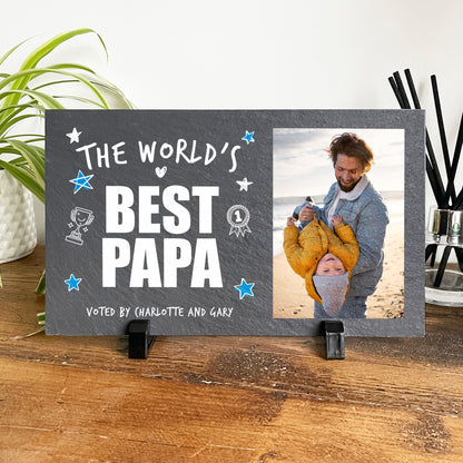 Personalised The World's Best Dad Photo Slate With Stand 25 x 15cm