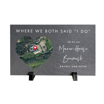Personalised Heart Map Location Slate Plaque With Stand 25 x 15cm