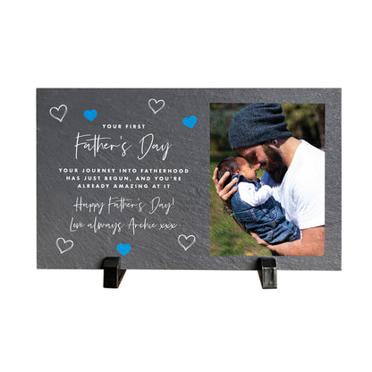 Personalised First Father's Day Photo Slate With Stand 25 x 15cm