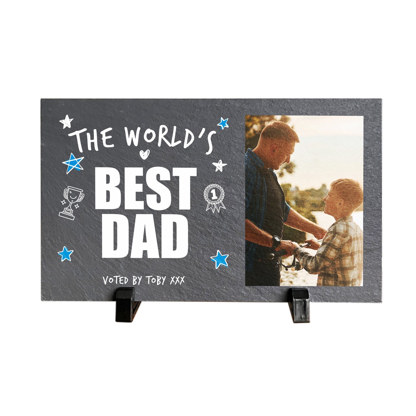 Personalised The World's Best Dad Photo Slate With Stand 25 x 15cm