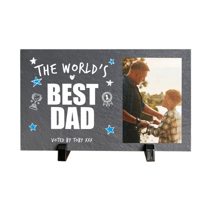 Personalised The World's Best Dad Photo Slate With Stand 25 x 15cm