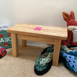 Personalised Child's Wooden Stool for Christening (Pink or Blue Teddy Bear Print)