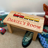 Personalised Child's Stool Steam Train Solid Wood Bench