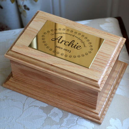 Personalised Oak Pet Urn – Perfect Cat Urn with Paw Print Pattern