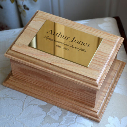 Personalised Oak Urn with Traditional Engraving