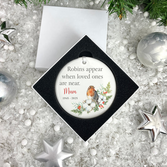 Robins Appear Ceramic Disc Hanging Decoration + Gift Box