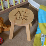 Personalised Toddler Stool Solid Wood Alphabet Design