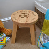 Personalised Children's Stool Date of Birth with Football Butterfly Teddy Flower or Bicycle