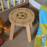 Personalised Children's Stool Date of Birth with Football Butterfly Teddy Flower or Bicycle