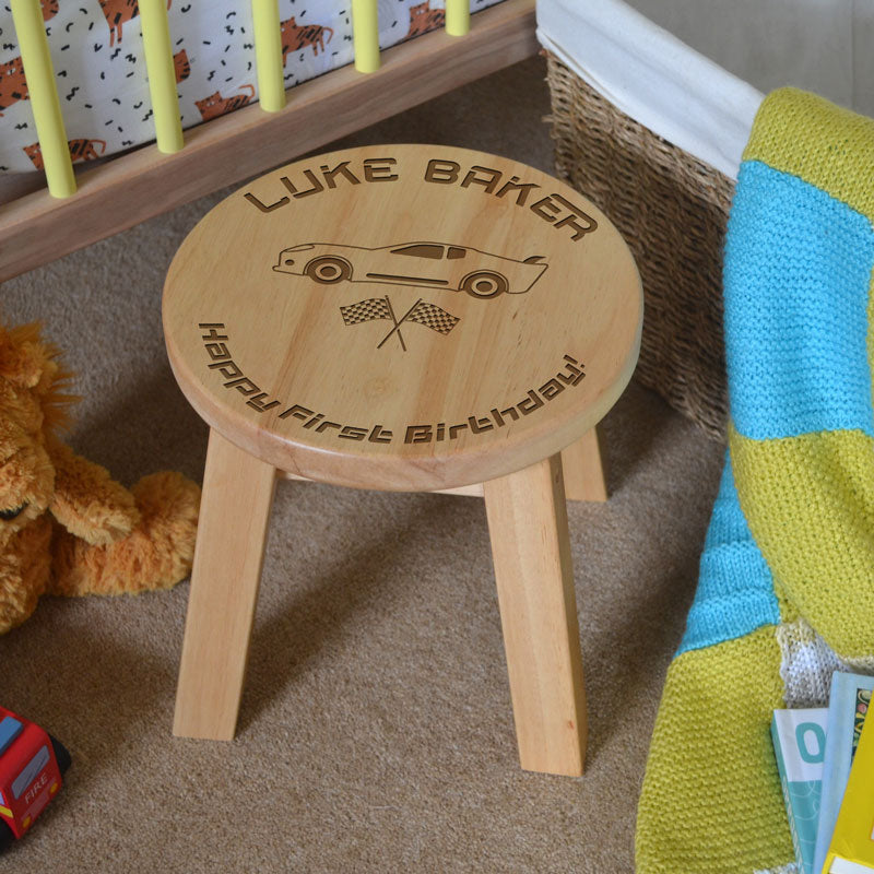 Personalised Sports Car Wooden Stool for Toddlers and Children