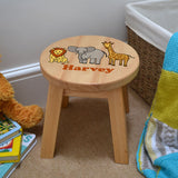 Personalised Children's Stool Safari Animals Solid Wood
