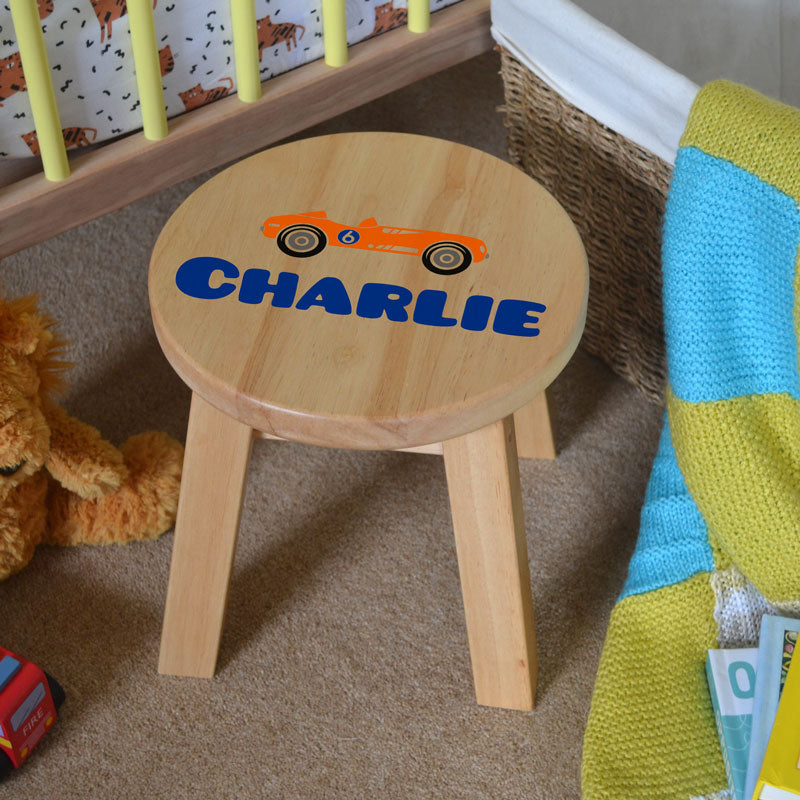 Personalised Children's Stool Race Car Solid Wood