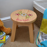 Personalised Children's Stool Flower Pattern Solid Wood