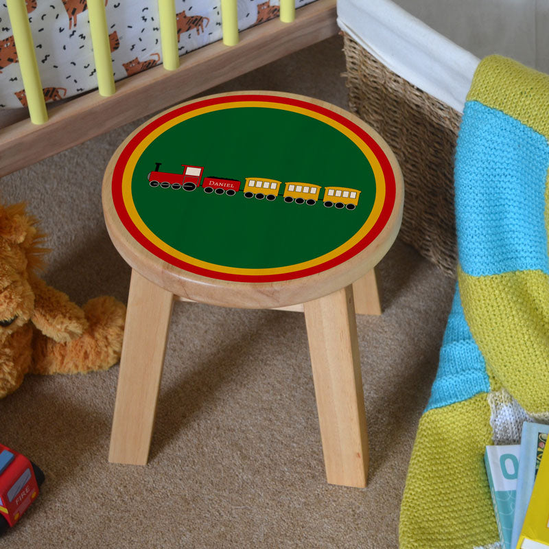 Personalised Children's Stool Steam Train Solid Wood