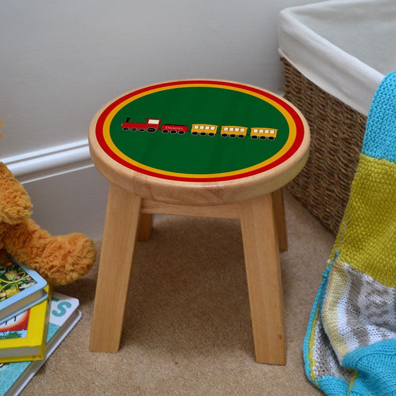 Personalised Children's Stool Steam Train Solid Wood