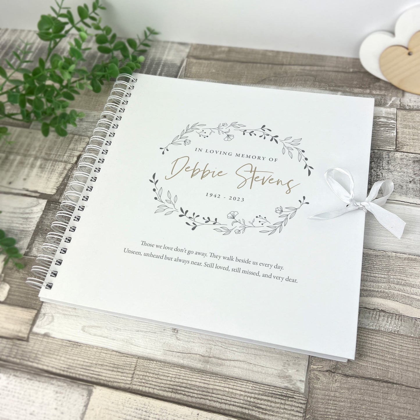 Personalised Wreath Memorial Memory Book / Condolence Book