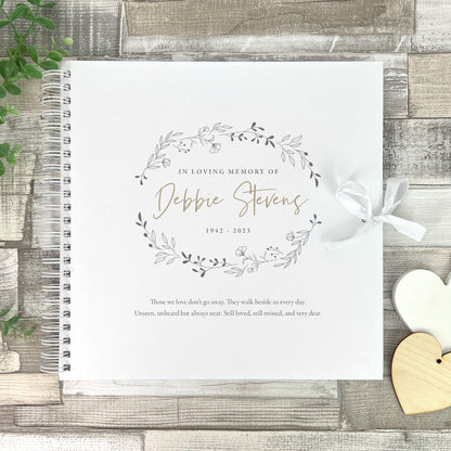 Personalised Wreath Memorial Memory Book / Condolence Book
