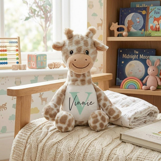 Name & Initial Giraffe - Green, Pink, Blue, Neutral