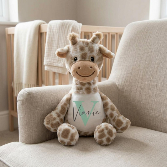Name & Initial Giraffe - Green, Pink, Blue, Neutral
