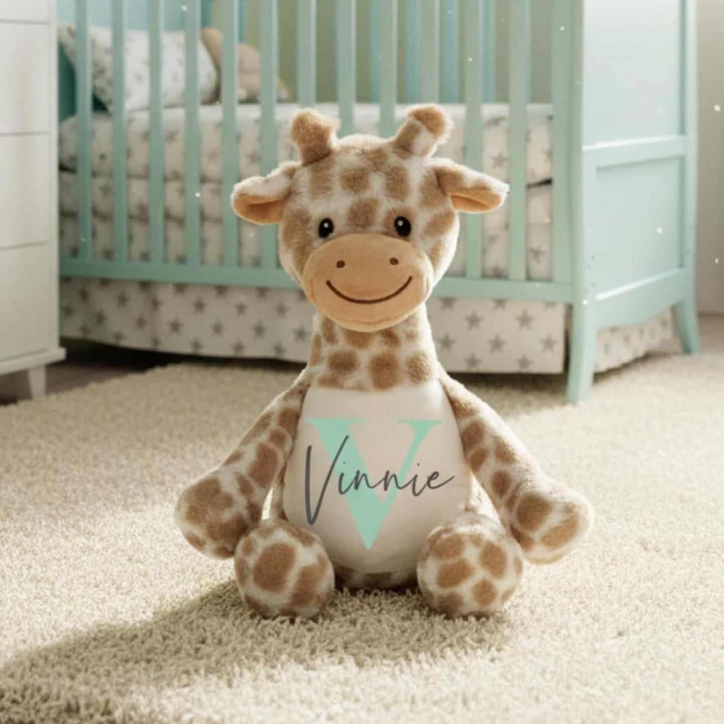 Name & Initial Giraffe - Green, Pink, Blue, Neutral