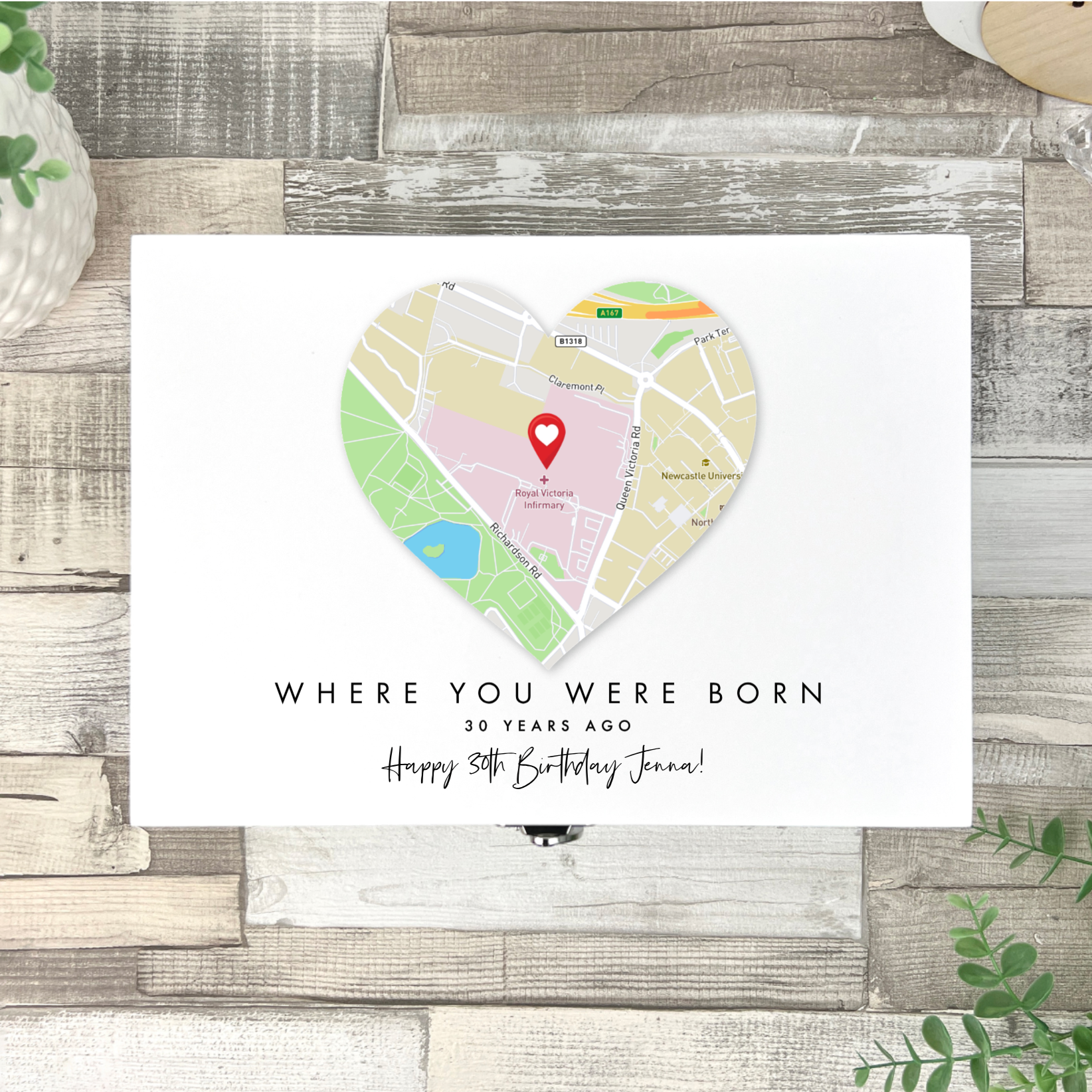 Personalised Heart Map Location White Keepsake Box - 3 Sizes