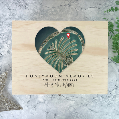 Personalised Heart Map Location Wooden Keepsake Memory Box - 5 Sizes