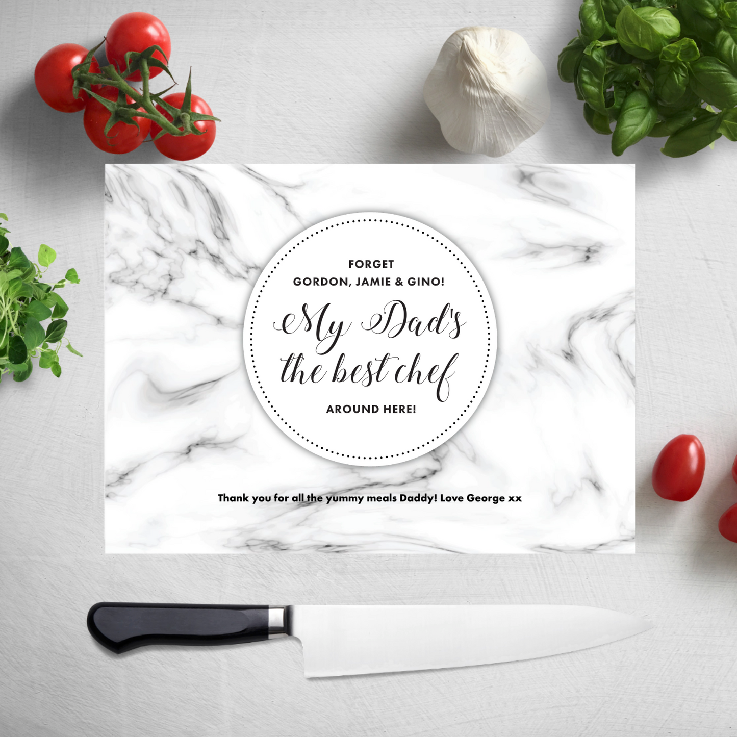 Personalised My Dad's The Best Chef! Marble Effect Glass Chopping Board