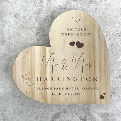 Personalised Wedding Script Text Wooden Freestanding Heart