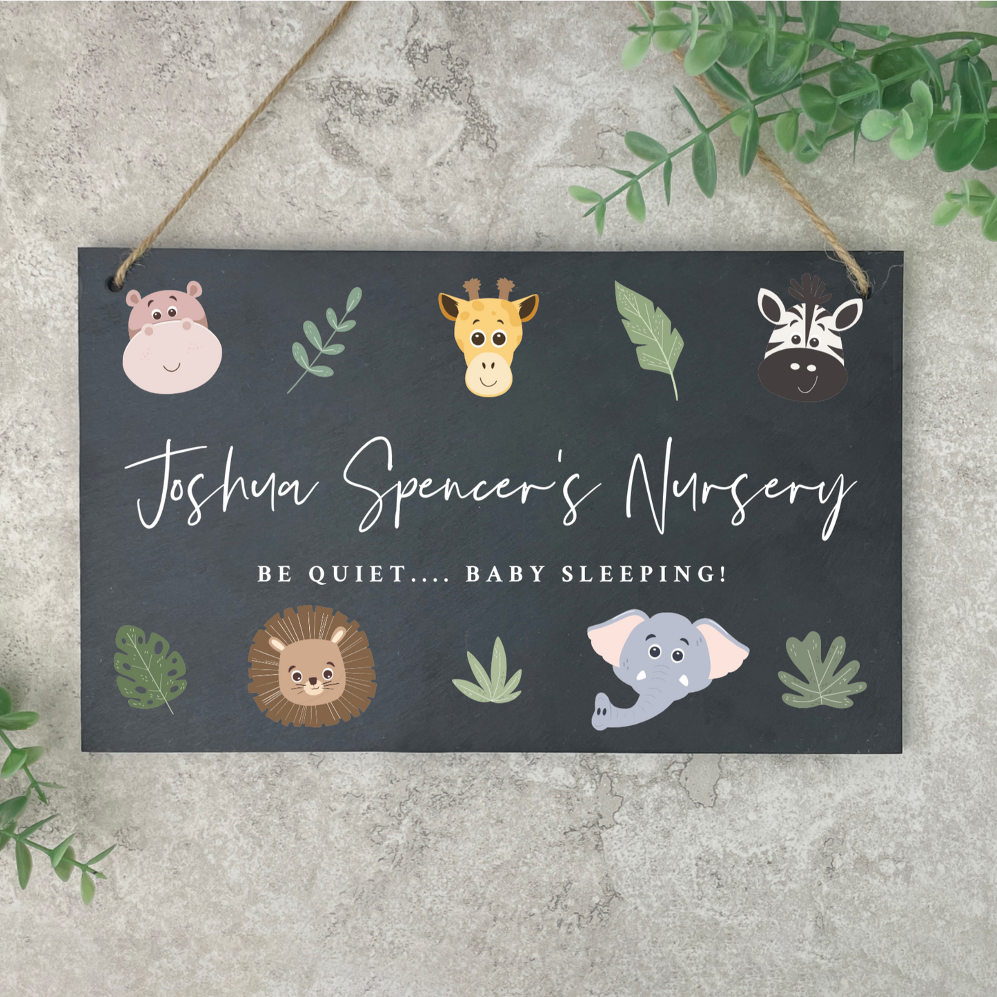 Personalised Jungle New Baby Hanging Nursery Sign 25 x 15cm
