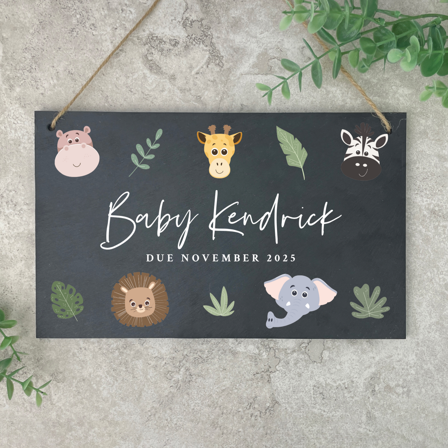 Personalised Jungle New Baby Hanging Nursery Sign 25 x 15cm
