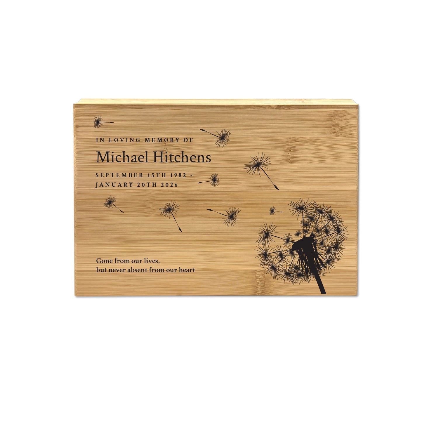 Personalised Bamboo Urn For Cremation Ashes - Dandelion Design