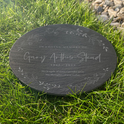 Personalised Wreath Memorial Slate Circular Grave Marker