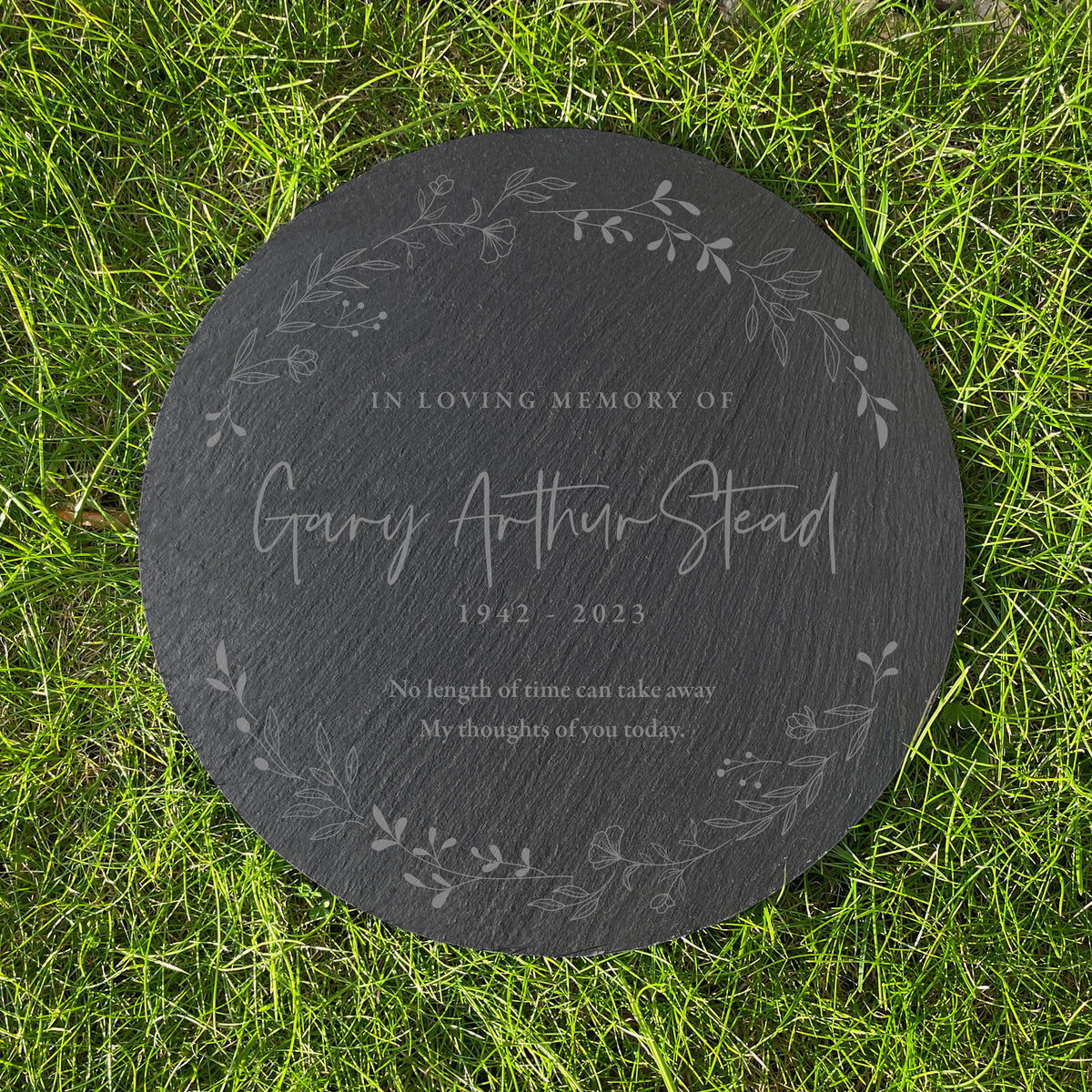 Personalised Wreath Memorial Slate Circular Grave Marker