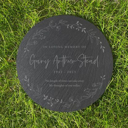 Personalised Wreath Memorial Slate Circular Grave Marker