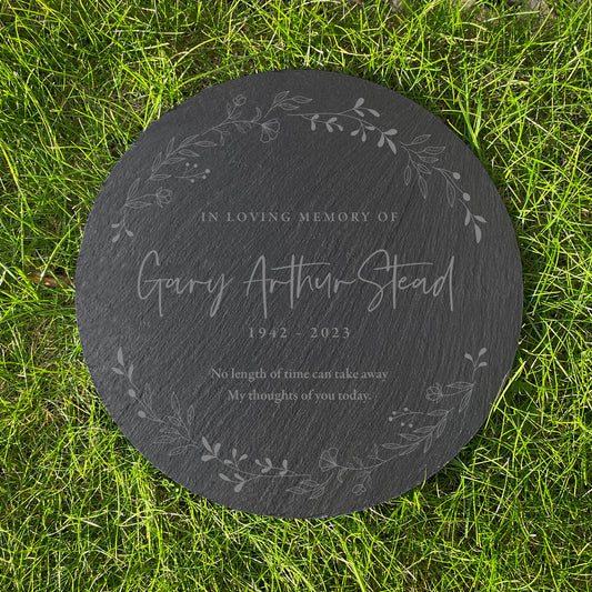 Personalised Wreath Memorial Slate Circular Grave Marker