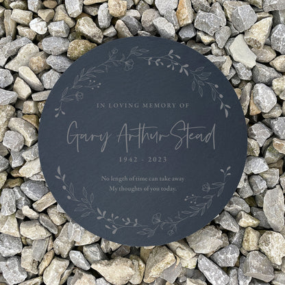 Personalised Wreath Memorial Slate Circular Grave Marker