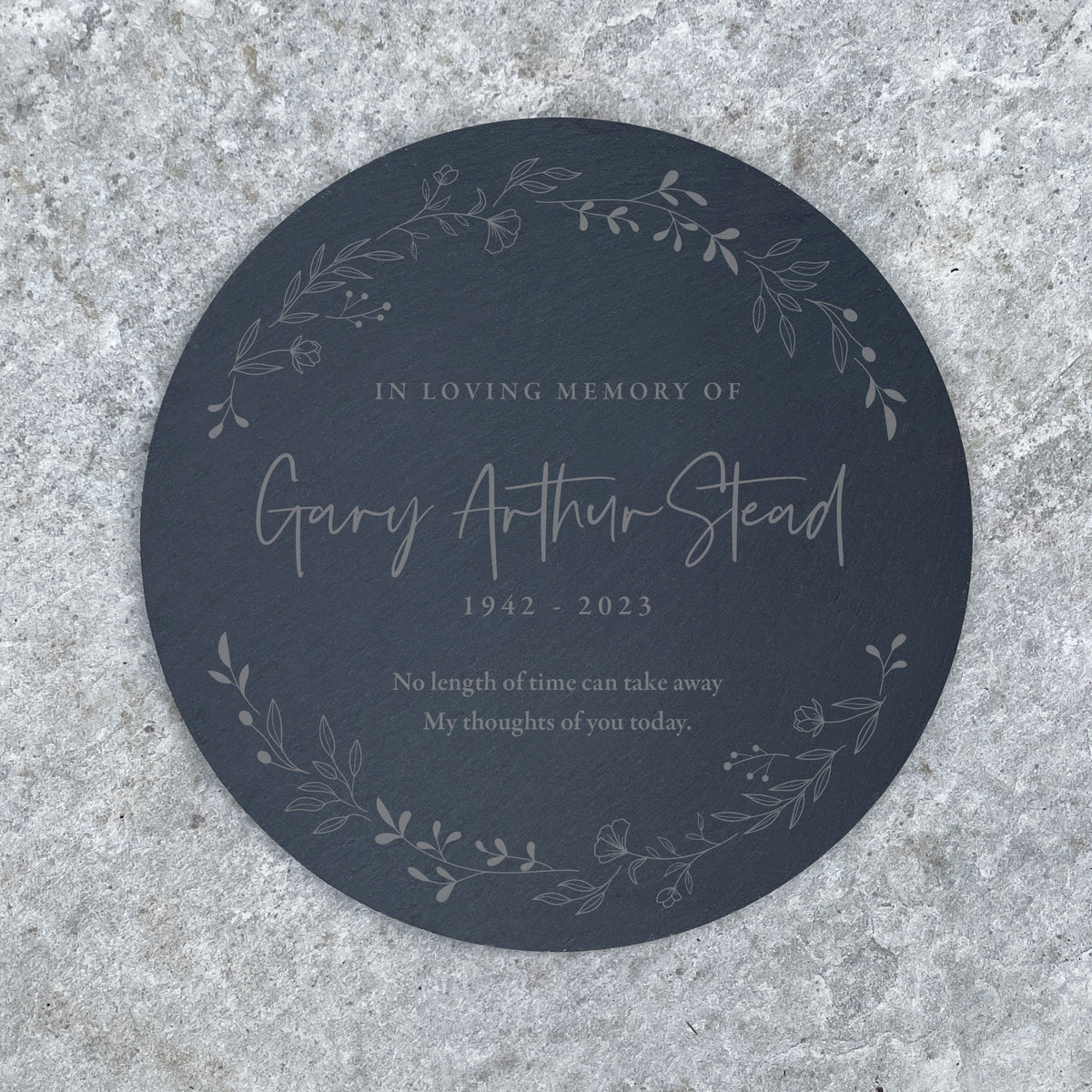 Personalised Wreath Memorial Slate Circular Grave Marker