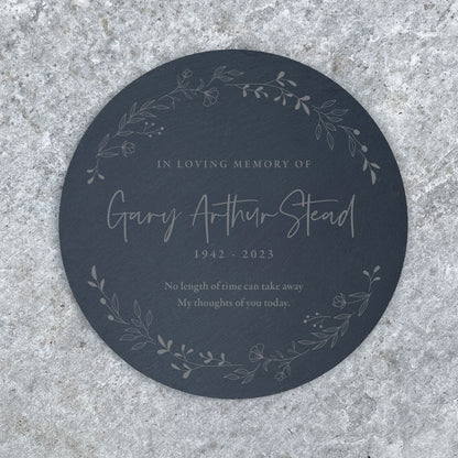 Personalised Wreath Memorial Slate Circular Grave Marker